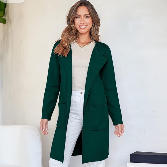 NWT Green Open Front Knit Lightweight Cardigan Casual Long Coatigan Sweater - Picture 2 of 13